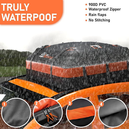 Car Roof Bag Rooftop top Cargo Carrier Bag 15 Cubic feet Waterproof for All Cars with/Without Rack, Includes Anti-Slip Mat, 10 Reinforced Straps, 6 Door Hooks, Luggage Lock - Image 4