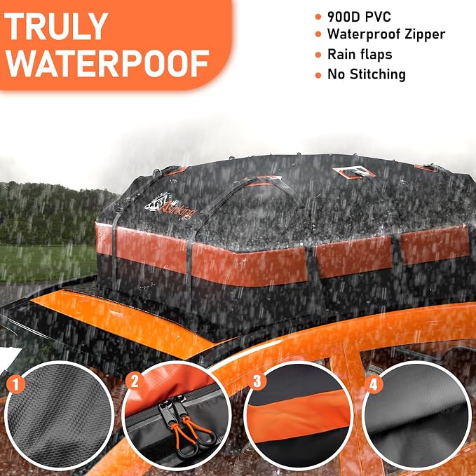 Car Rooftop Cargo Carrier Bag 21 Cubic feet Waterproof Car Roof Top Bag for All Cars with/Without Rack, Includes Anti-Slip Mat, 10 Reinforced Straps, 6 Door Hooks, Luggage Lock - Image 4