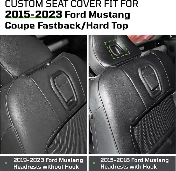 Custom Leather Car Seat Covers for Ford Mustang 2015-2023 Coupe,Black | Full Coverage Waterproof Car Seat Protector,Front & Rear Full Set,Split Backrest Compatible,Wear-Resistant,Airbag Compatible - Image 8