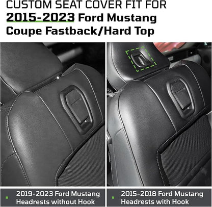 Custom Leather Car Seat Covers for Ford Mustang 2015-2023 Coupe,Black | Full Coverage Waterproof Car Seat Protector,Front & Rear Full Set,Split Backrest Compatible,Wear-Resistant,Airbag Compatible - Image 8