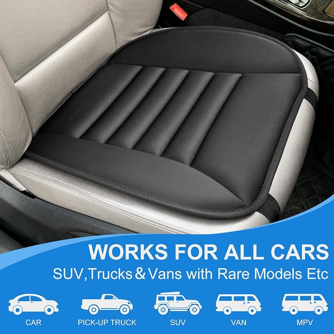 Car Seat Cushion, Driver & Office Comfort, 1.2'' Memory Foam, Black | 1.2'' Thick Memory Foam Seat Pad, Soft, Breathable Fabric, Non-Slip Silicone Bottom for Long Drives and Office Use - Image 7