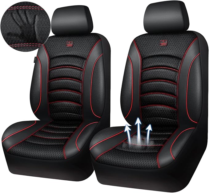 CAR PASS Comfortable 3D Foam Mesh Leather Car Seat Covers Front, Air Cool Mesh Breathable Front Seat Covers for Car, Universal Fit for SUV Truck Sedan Automotive, Airbag Compatible,Black Red - Image 2