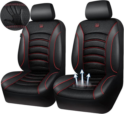 CAR PASS Comfortable 3D Foam Mesh Leather Car Seat Covers Front, Air Cool Mesh Breathable Front Seat Covers for Car, Universal Fit for SUV Truck Sedan Automotive, Airbag Compatible,Black Red - Image 2