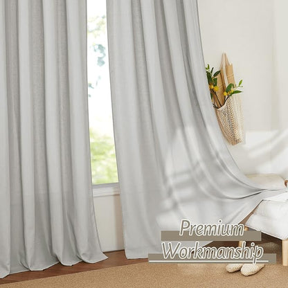 RYB HOME Linen Sheer Curtains 2 Panels for Living Room, Semi Transparent Privacy Drapes with Rod Pocket Farmhouse Style Window Treatments for Bedroom, Light Grey, 52" W x 72" L - Image 6