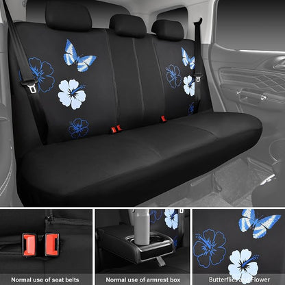 CAR PASS Blue Butterfly Car Seat Covers Full Set, Embroidered Flower Waterproof Car Floor Mats Carpet, Butterflies Steering Wheel Cover for Universal Car Accessories Interior Sets (Black and Blue) - Image 8
