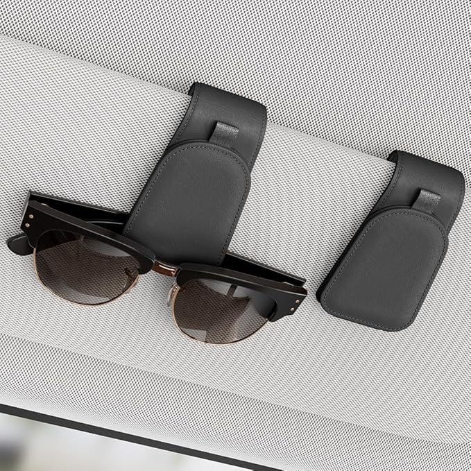 Sotfamily Magnetic Sunglass Holder for Car Visor, 2 Packs, Faux Leather | Strong Magnetism, for Most Car Visors, No Marks on Visor, Gift-Ready Packaging, Sunglass Organizer, Car Accessories for Men by Sotfamily