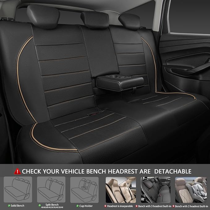 CAR PASS Universal FIT Piping Leather Car Seat Cover, for suvs,Van,Trucks,Airbag Compatible,Inside Zipper Design and Reserved Opening Holes (Full Set, Black and Beige) - Image 4