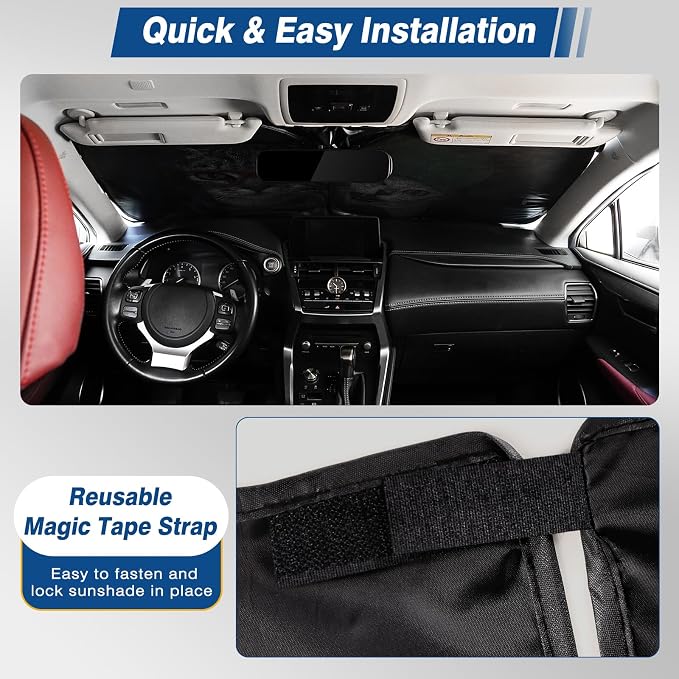 Car Windshield Sun Shade UV Reflector Foldable Front Window SUV | Blocks 98% UV Rays,Keep Interior Cool,Universal Fits Hatchback,Truck,MPV,Storage bag,57"L x 31.5"W,Car Summer Accessories - Image 6