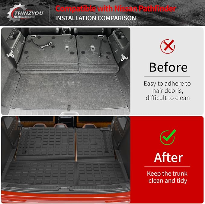 Trunk Mat with Backrest Mat for 2022-2025 2026 Nissan Pathfinder | Cargo Mat Cargo Liner Trunk Liner TPE All Weather Back Seat Cover Protector 2024 Pathfinder Accessories - Image 2