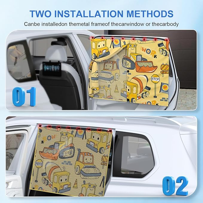 Car Window ShadesCar Window Shades, [Upgraded] 8 Strong Magnets Magnetic Side Window Sun Shade [2 Pack] - Dual Layer UV Ray Protection Car Sunshade for Baby, Kids & Pets.Construction Vehicle Cartoon - Image 4