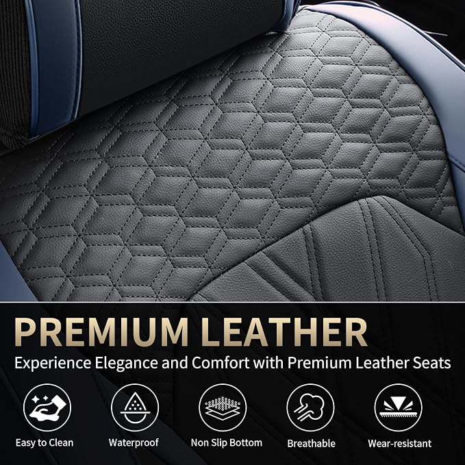 FLORICH Leather Front Car Seat Covers Waterproof Durable Front Seat Protector for Cars Luxury Breathable Vehicle Seat Cover Interior Decoration Universal Fit for Most Car Truck SUV, Blue&Black - Image 7