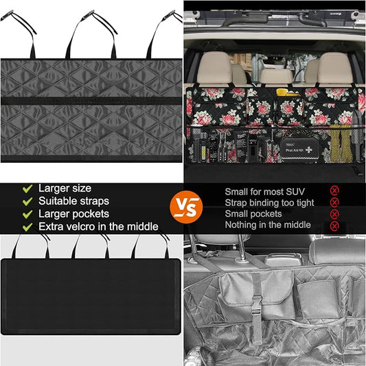 Femuar Car Trunk Organizer,Large Capacity Backseat Trunk Organizer(42"*18"),Collapsible Car Storage Bag with 8 Pocekt,Car Organizer for SUV/MPV/Truck - Floral - Image 2