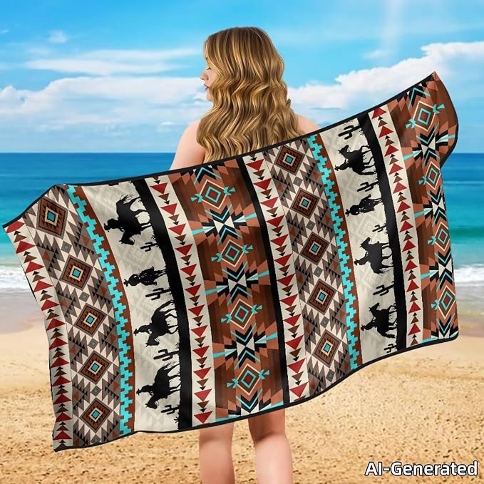 SEANATIVE Aztec Western Horse Print Car Seat Cover – Premium Sweat Towel with Storage Bag for Front Seats in Cars, Trucks, SUVs – Universal Seat Liner, Easy Install, Washable, Breathable Fabric - Image 4