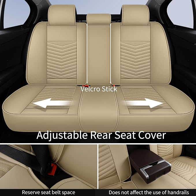 HChengkikz Nappa Leather Car Seat Covers Full Set, Beige Car seat Protector 5 Seats, Waterproof Car Seat Cushion, Universal Automotive Seat Covers Fit for SUV Truck Pick-up Sedan, Front and Rear | Easy Maintenance, Airbag Compatible, Universal Fit For ... - Image 5
