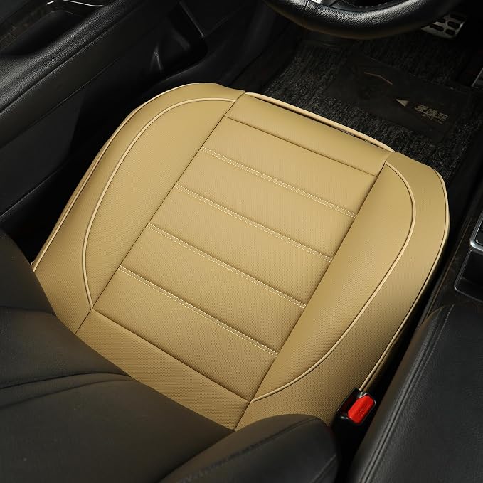 1 Pack Leather Front Car Seat Covers,Bottom Seat Covers for Cars,Driver Car Seat Cover,Luxury Seat Protectors,Waterproof,Full Wrap,for Most Vehicles,Sedan,Truck,SUV(Beige) - Image 4
