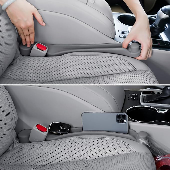 Givifive Car Seat Gap Filler 2Pack 3IN1 Organizer with Storage Slot & Hook | Soft Foam Seat Side Gap Filler Universal Fit Car SUV Truck Fill Gap Between Seats & Console Plug Stop Falling (Standard Gray) by Givifive