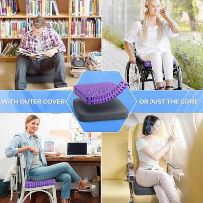 TushGuard Gel Seat Cushion for Long Sitting, Breathable Thick Patent Design | Enlarged Cooling Chair Pad for Office Chair, Wheelchair, Desk Chair, Supportive Car Cushion (Standard, Grey+Violet) - Image 6