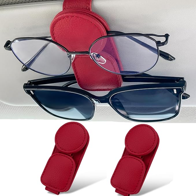 KIWEN 2 Pack Sunglasses Holder for Car Visor, Magnetic Leather Sunglass Eyeglass Hanger Clip for Car Sun Visor Accessories (2, Gray) - Image 9