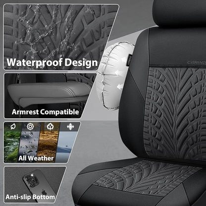 CAR PASS Neoprene Waterproof Seat Covers Full Sets, Wetsuit Car Seat Covers 5 Seats Universal Fit Vans, Truck, SUV, 3D Tyre Embossed Seat Covers Anti Slip with Armrests, Aibag Compatible(Black Gray) - Image 7