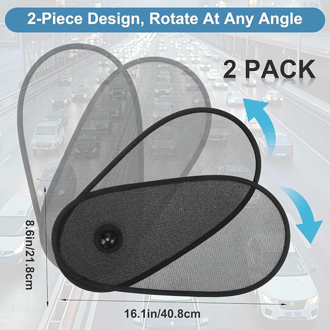 2 PCS Car Window Shade for Baby, Adjustable Rotatable Automotive Mesh Sun Blocke Driver Side Window Car Sunshades, with Suction Cups, Glare and UV Rays Protection, Fits Most of Vehicle - Image 2