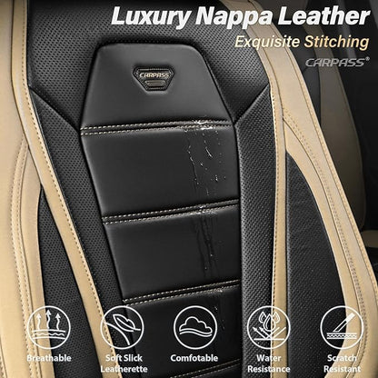 CAR PASS Nappa Leather Car Seat Covers Full Set Faux Leather, Black Beige | Luxury Nappa Leather,360° Full Protection,Water resistant,3D Foam Comfort,Universal Fit for Most Cars SUV Truck,Scratch proof - Image 4