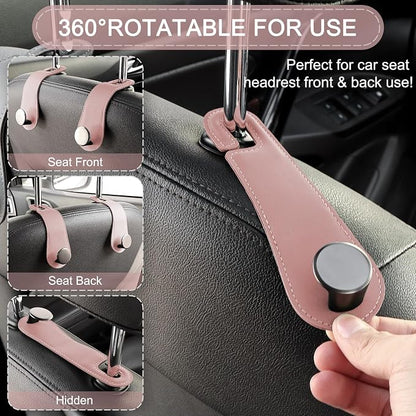 2 Pack Car Headrest Hooks Leather & Alloy Car Seat Storage Hangers, Pink | 44lb Heavy Duty Stylish Car Seat Organizer Hooks for Purses Bags, Coat, Umbrellas, Water Bottle, Car Inside Accessories - Image 4