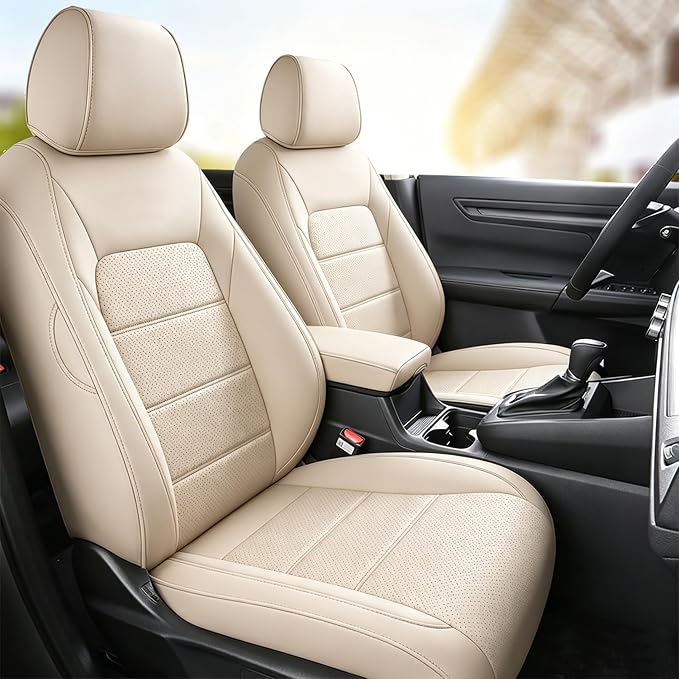 CocheFamilia CRV Seat Covers Custom Fit for Honda CRV 2023 2024 2025 2026 Leather Car Seat Cover Full Set for Trucks SUV,Waterproof Car Seat Cushion,Faux Leather (Beige) by CocheFamilia