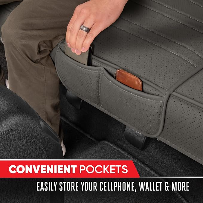 Motor Trend Rear Seat Protector for Cars, SUVs & Trucks – Nappa Leather Bench Cover Protector - Car Seat Cover for Kids, Pets & Baby - Durable Back Seat Protector, Gray Universal Fit Bottom Coverage - Image 3