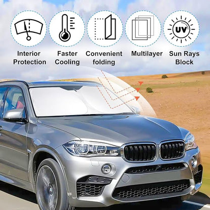 Windshield Sun Shade for 2014-2017 2018 BMW X5 Accessories | Full covered for windshield, Foldable & Durable, Block UV Rays, Reduce Heat, Easy to install, Keep Car Cooler - Image 2