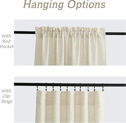 RYB HOME Living Room and Dining Room Curtains 108 inches Long | Light Filtering, Weave Textured/Rod Pocket, Cream Colored, W52 x L108, 2 Panels Set - Image 3