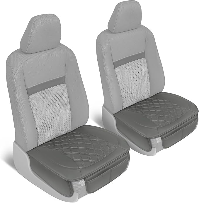 Motor Trend Car Seat Cushion, 2 Pack - Diamond Stitched Faux Leather Seat Covers for Cars Trucks SUV, Gray Padded Car Seat Covers with Storage Pockets, Premium Automotive Seat Covers for Front Seats - Image 6