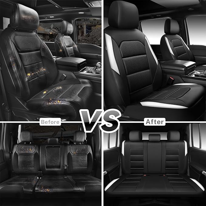CAR PASS Memory 3D Foam Car Seat Covers Full Set, Breathable Mesh Thick Seat Covers for Cars,White Leather Seat Covers,Airbag Compatible Universal Automotive Comfort for SUVs Trucks SUV, Black White - Image 7