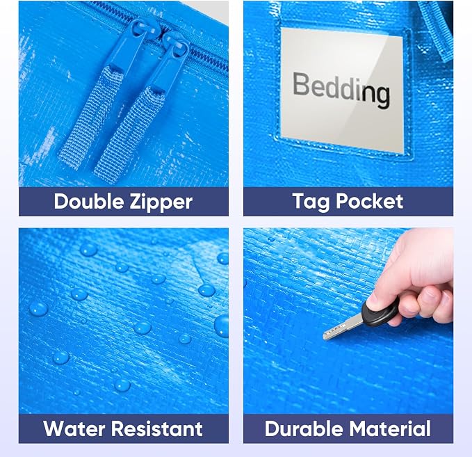 TICONN 2 Pack Extra Large Moving Bags Heavy Duty with Zippers & Carrying Handles, Durable Storage Bags Moving Boxes for Closet Organizers and Storage (2 Pack, Sky Blue) - Image 6