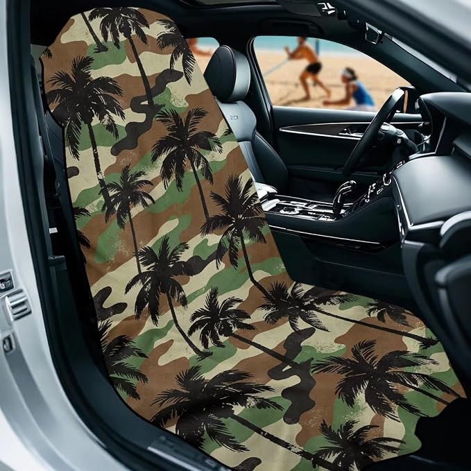 SEANATIVE Sports Towel Seat Covers for Cars - Quick-Dry Sweat Towels for Gym, Hiking & Beach with Anti-Scratch Design (Machine Washable, Universal Fit), Coconut Tree Camouflage Pattern - Image 2
