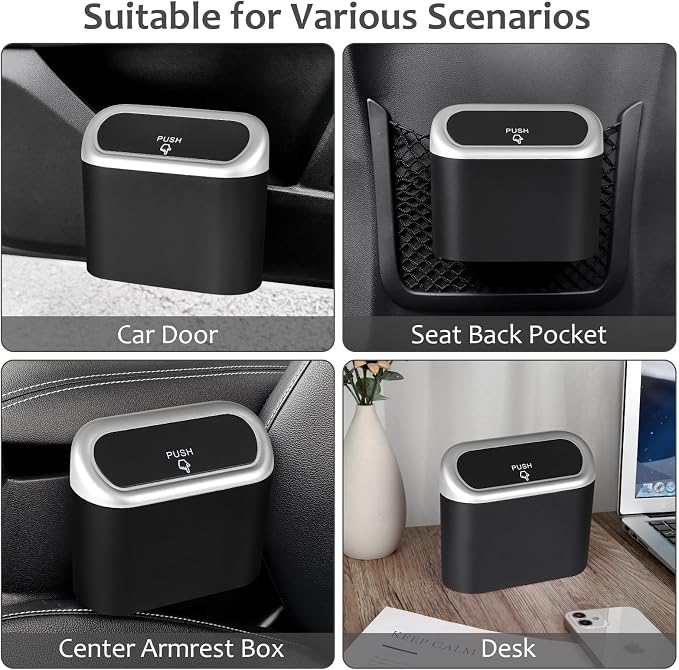Accmor Car Trash Can with Lid, Mini Vehicle Trash Bin Car Dustbin Garbage Organizer Holder with Trash Bag, 2 Pack Small Hanging Leakproof Cars Storage Bag Container for Auto, SUV, Office (Silver) - Image 5