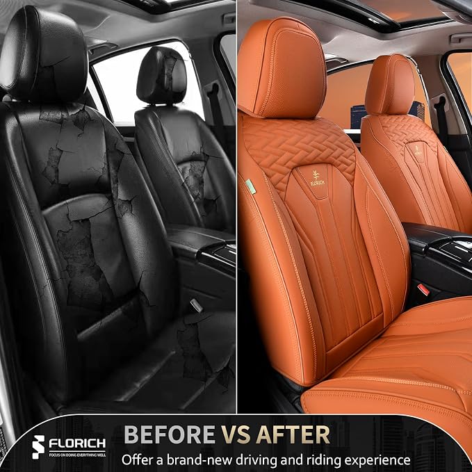 Seat Covers, Leather Car Seat Covers Front Seats, Automotive Seat Covers Waterproof Car Seat Cushion Orange Seat Cover Protector Universal Fit for Most Cars Trucks SUVs - Image 7