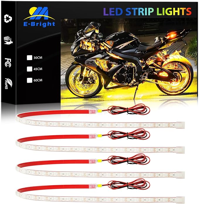 YM E-Bright IP68 Waterproof LED Strip Lights, 24inch 72SMD 12V Amber 4 Pack | Cuttable underglow strips suit compatible cars, motorcycles, boats, and golf carts for interior or exterior accent lighting. by YME-Bright
