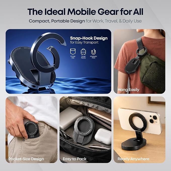 ALCOVA MagLock 3-in-1 Suction Magnetic Phone Holder for MagSafe | Phone Tripod Mount with Carabiner Clip, Compatible with iPhone 17-12, Ideal for Car Dashboard, Gym, Kitchen, Office - Image 7