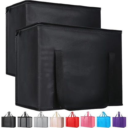 Bodaon 2-Pack Insulated Reusable Grocery Shopping Bags, X-Large, Black | Heavy Duty Thermal Tote, Frozen/Cold Food Storage, Travel Cooler Shopping Transport Picnic, Keep Food Hot Warmer, Collapsible by Bodaon