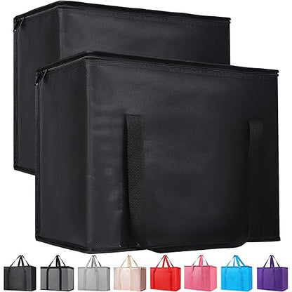 Bodaon 3-Pack Insulated Reusable Grocery Shopping Bag, X-Large Frozen Food Cold, Cooler Bags with Secure Top, Insulated Food/Pizza Delivery Bag, Black by Bodaon