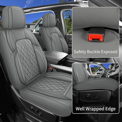 Car Seat Cover Custom Fit for Dodge Ram 1500 2500 3500 2002-2026 Faux Leather Seat Cover Set Compatible with Crew Quad Regular Cab Pickup Truck Cushions (Grey, Front Seat) - Image 3