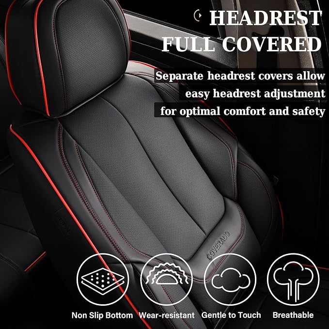 Coverado Car Seat Covers, Seat Covers for Cars, Waterproof Leather Auto Seat Protectors, Leather Car Seat Cushion, Car Interiors Accessories Universal Fit for Most Cars - Image 3