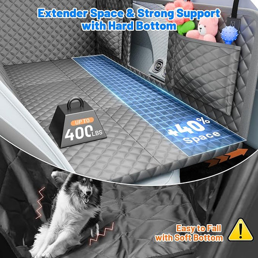 Dog Car Seat Cover for Back Seat,Hard Bottom Hammock Hold 400lbs For Cars | Hold 400lbs,Waterproof,Anti-Scratching,Safety Non-Slip,600D Oxford,Mesh Window,Storage Pocket - Image 2