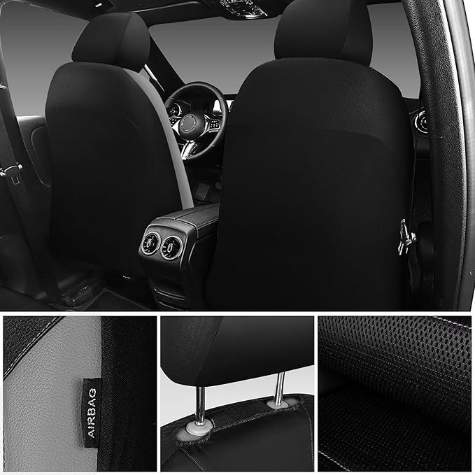 CAR PASS Leather Seat Covers, Automotive Sport Car Seat Cover Super 5mm Composite Sponge Inside, Airbag Compatible Universal Fits Most Cars, SUVs, Trucks and Vans (Full Set,Black & Gray) - Image 6