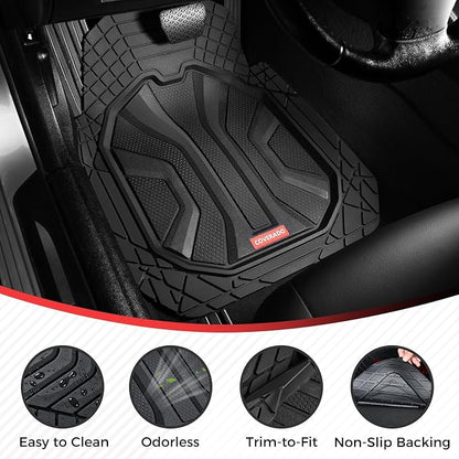 Coverado Car Floor Mats for Cars, Waterproof Car Mats All Weather Truck Floor Mats for SUV, Automotive Heavy Duty Floor Mat Full Set Universal Trim to Fit Car Mats for Cars SUV Truck (4 Pcs,Black) - Image 2