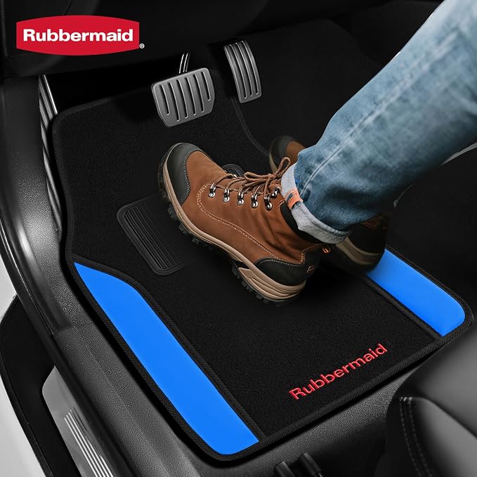 Rubbermaid Car Mats, Carpeted Floor Car Mat with Faux Leather & Built-in Heel Pad, Two-Tone Car Rug Floor Mats, Stylish Carpeted Floor Mats for Cars, Trucks & SUVs Blue Color - Image 6