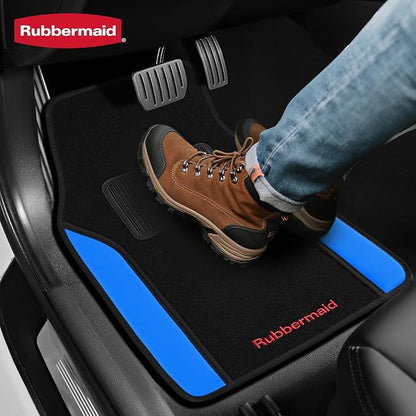 Rubbermaid Car Mats, Carpeted Floor Car Mat with Faux Leather & Built-in Heel Pad, Two-Tone Car Rug Floor Mats, Stylish Carpeted Floor Mats for Cars, Trucks & SUVs Blue Color - Image 6