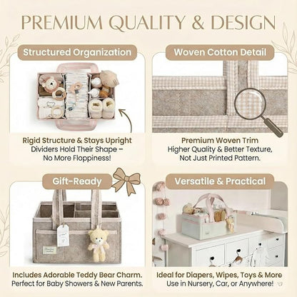 PeraBella Baby Diaper Caddy Organizer, XL Baby Basket Shower Gift Caddy, Portable Felt Changing Table Basket, Nursery Storage Bin, Newborn Boy and Girl Essentials for Registry, Car Diaper Organizer - Image 3