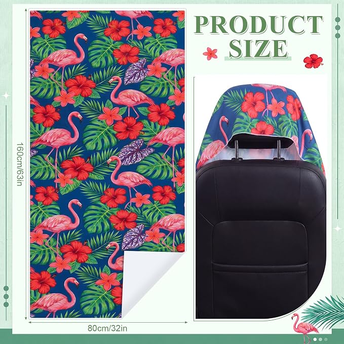 2 Pack Car Seat Towel Covers, 63 x 32 Universal Non Slip Microfiber Sweat Protector for Gym Running Swimming Yoga, Washable Bucket Seat Covers for Cars Trucks SUVs(Flamingo) - Image 2