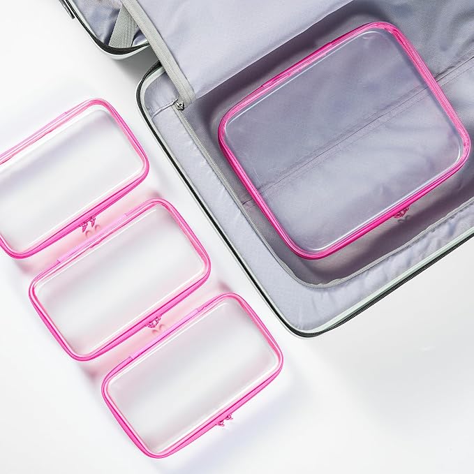 4 pcs Clear Zipper Pouches, Hard Shell Zipper Case, Makeup Organizer | Travel Toiletry bag, Diaper Bag, Travel Organizer, Clear Cosmetic Bag,Toy Storage Bins (M+3S Pink) - Image 4